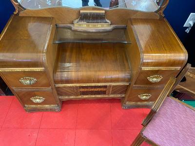BEAUTIFUL 1930’s-1940’s WATERFALL VANITY AND STOOL