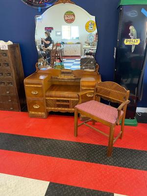 BEAUTIFUL 1930’s-1940’s WATERFALL VANITY AND STOOL