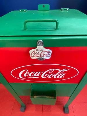 VINTAGE METAL COCA-COLA ROLLING ICE CHEST