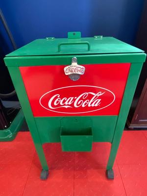 VINTAGE METAL COCA-COLA ROLLING ICE CHEST