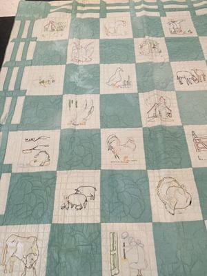 ADORABLE BARNYARD HANDMADE EMBROIDERED QUILT