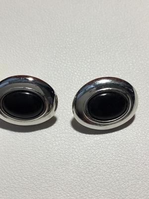 Beautiful silver tone and black oval vintage clip on earrings
