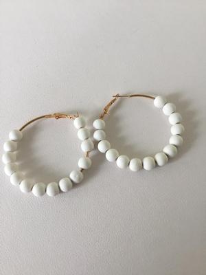 White beaded hoop earrings