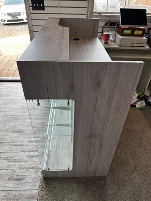 RETAIL CHECKOUT COUNTER WITH LIGHTED DISPLAY CASE