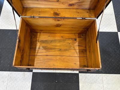 ANTIQUE WOODEN TRUNK WITH IRON ACCENTS