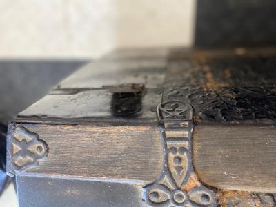 ANTIQUE TRUNK WITH BRASS ACCENTS