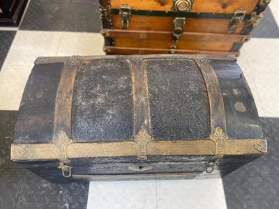 ANTIQUE TRUNK WITH BRASS ACCENTS