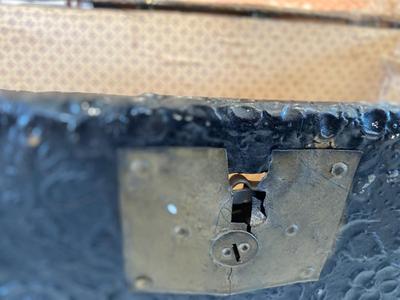 ANTIQUE TRUNK WITH BRASS ACCENTS