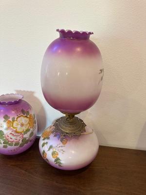 HAND PAINTED PARLOR LAMP WITH EXTRA GLOBE