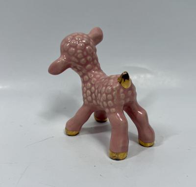 Vintage Pink Ceramic Baby Lamb Figurine