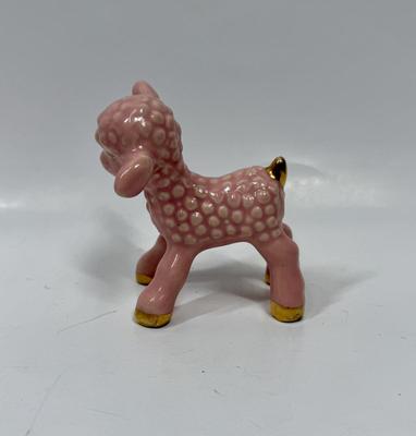 Vintage Pink Ceramic Baby Lamb Figurine