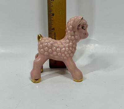 Vintage Pink Ceramic Baby Lamb Figurine