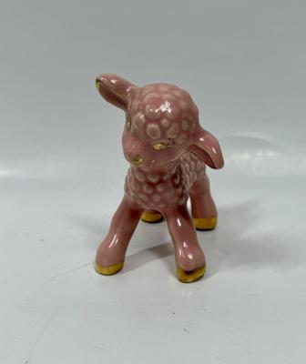 Vintage Pink Ceramic Baby Lamb Figurine