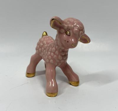 Vintage Pink Ceramic Baby Lamb Figurine