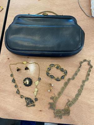 VINTAGE CLUTCH AND COSTUME JEWELRY