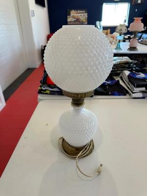 MILK GLASS HOBNAIL GLOBE LAMP