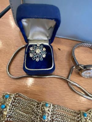 GIANI BERNINI CLUTCH AND SILVER AND BLUE TONE JEWELRY