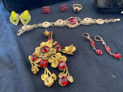 PARAY CLUTCH, WIND UP WATCH, BROOCH, CHOKER, AND EARRINGS