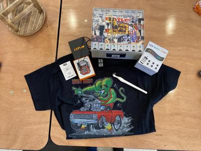 MED RAT FINK T-SHIRT, BEATLES ON VHS AND A VARIETY OF OTHER ITEMS