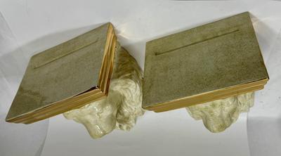 2 Vintage Painted Gold Plaster Lion Head Wall Decor Shelf