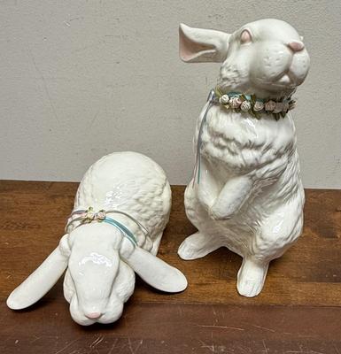 Vintage Arnart Ceramic White Easter Bunny Rabbit figurines set 12" tall