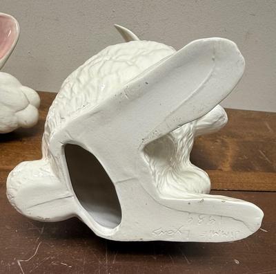 Vintage Arnart Ceramic White Easter Bunny Rabbit figurines set 12" tall
