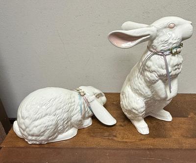 Vintage Arnart Ceramic White Easter Bunny Rabbit figurines set 12" tall