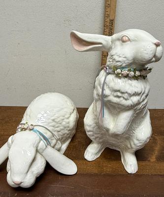 Vintage Arnart Ceramic White Easter Bunny Rabbit figurines set 12" tall