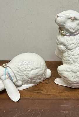 Vintage Arnart Ceramic White Easter Bunny Rabbit figurines set 12" tall