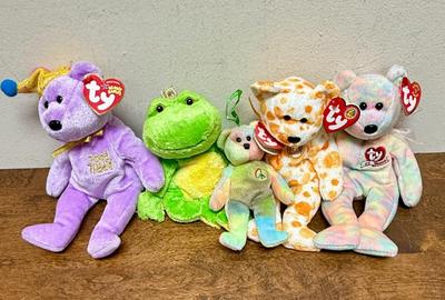 Beanie Baby Lot of 5 - Ty bears and one frog - Original Tags Attached