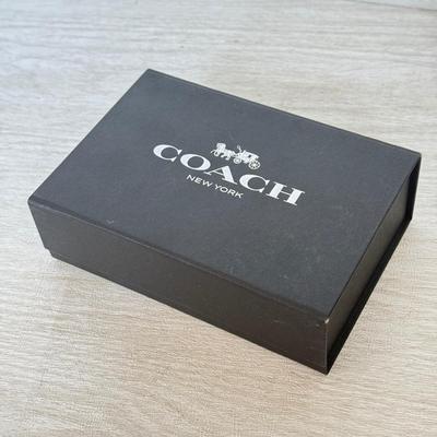 LOT 381D: Black Coach Gift Boxes & Cloth Bags w/ Leather Tags
