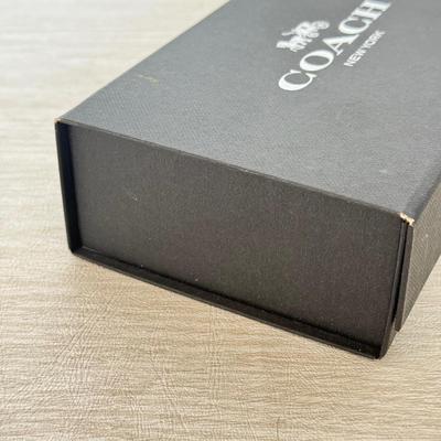 LOT 381D: Black Coach Gift Boxes & Cloth Bags w/ Leather Tags