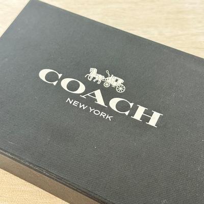 LOT 381D: Black Coach Gift Boxes & Cloth Bags w/ Leather Tags