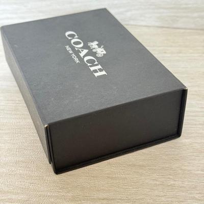 LOT 381D: Black Coach Gift Boxes & Cloth Bags w/ Leather Tags