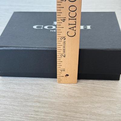 LOT 381D: Black Coach Gift Boxes & Cloth Bags w/ Leather Tags