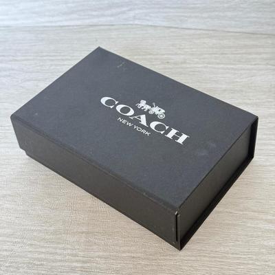 LOT 381D: Black Coach Gift Boxes & Cloth Bags w/ Leather Tags