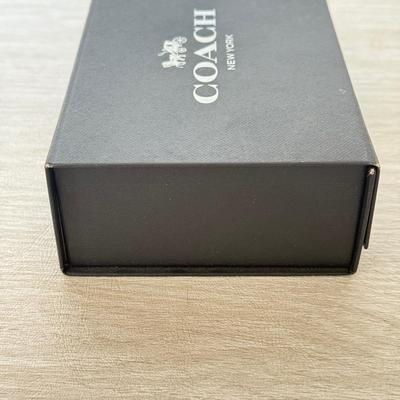 LOT 381D: Black Coach Gift Boxes & Cloth Bags w/ Leather Tags