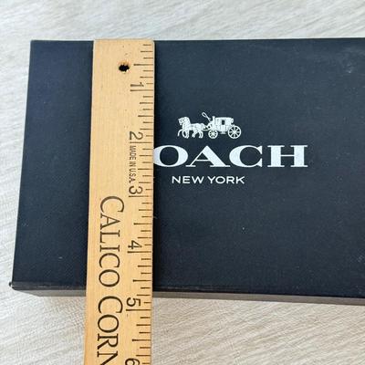 LOT 381D: Black Coach Gift Boxes & Cloth Bags w/ Leather Tags