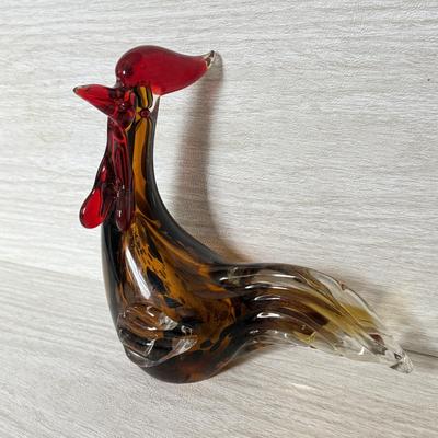 LOT 384K: Vintage Murano Style Speckled Art Glass Rooster
