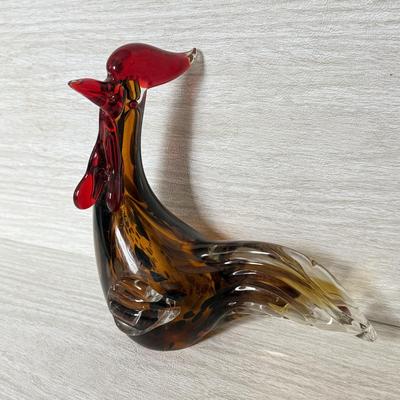 LOT 384K: Vintage Murano Style Speckled Art Glass Rooster