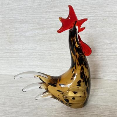 LOT 385K: Vintage Murano Style Speckled Art Glass Rooster