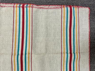 Vintage Tablecloth Multi-striped Southwestern colors turquoise red yellow