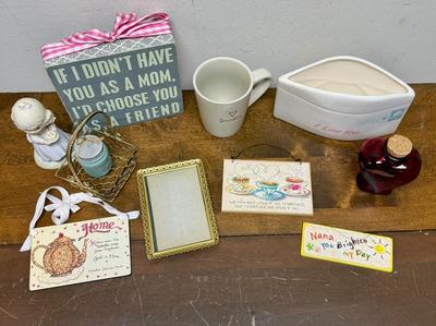 Mother's Day or Grandmother's Day Lot - signs; mug, planter. frame, basket, etc
