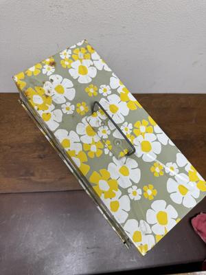 1970's Metal File Box Flower Power Groovy Colors Daisy Floral Design