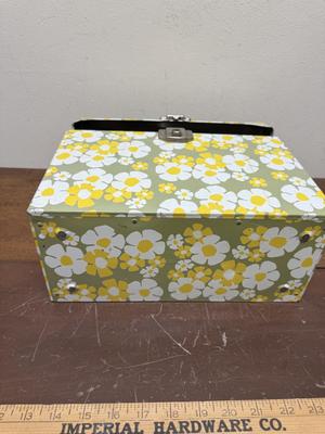 1970's Metal File Box Flower Power Groovy Colors Daisy Floral Design