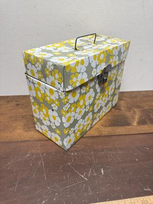 1970's Metal File Box Flower Power Groovy Colors Daisy Floral Design
