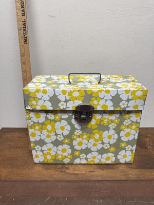 1970's Metal File Box Flower Power Groovy Colors Daisy Floral Design