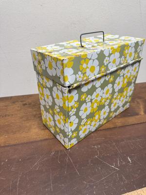 1970's Metal File Box Flower Power Groovy Colors Daisy Floral Design