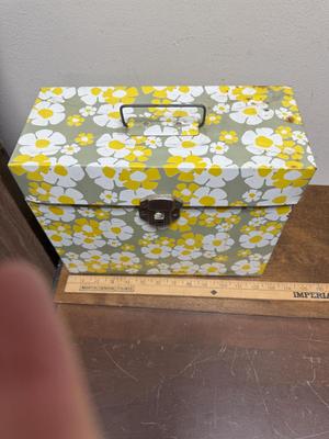 1970's Metal File Box Flower Power Groovy Colors Daisy Floral Design
