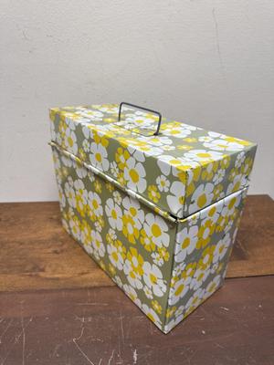1970's Metal File Box Flower Power Groovy Colors Daisy Floral Design